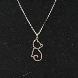 New Fashion Silver Stainless Steel Cat Outline Necklace N36